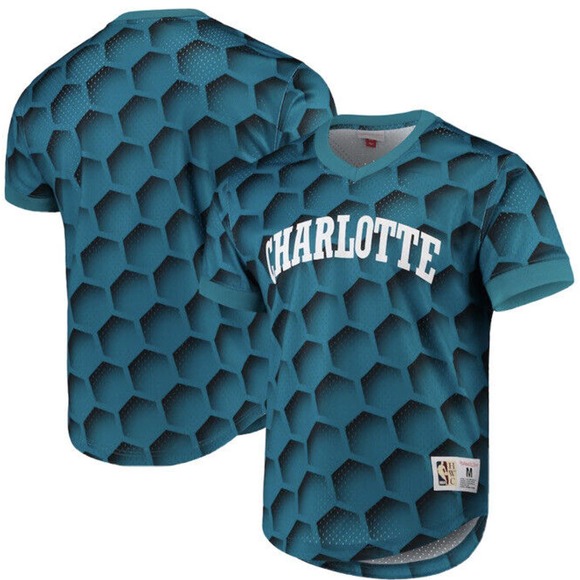 Mitchell & Ness Men’s Teal Charlotte Hornets Shooting Jersey Shirt Medium - Picture 7 of 9
